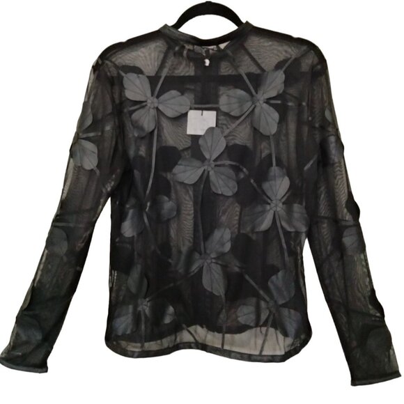 Dolce Cabo Size Medium Jacket Sheer Mesh Floral Black Flower Accents Zip Front - Picture 5 of 8